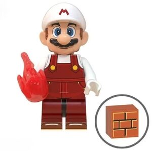 Custom LEGO NINTENDO MARIO WORLD MARIO w/Coin power up & black stand